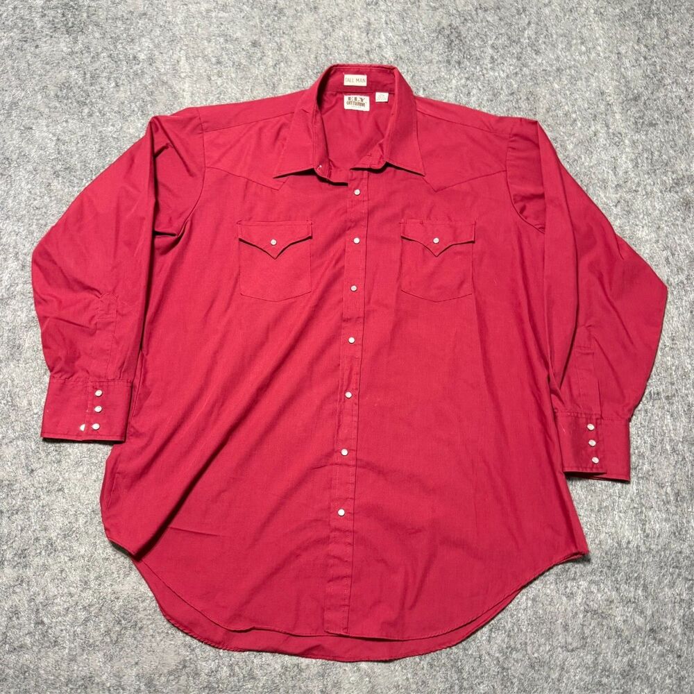 VTG Ely Cattleman Western Pearl Snap Shirt Mens 18.5 Tall Man Red 2XLT Cowboy